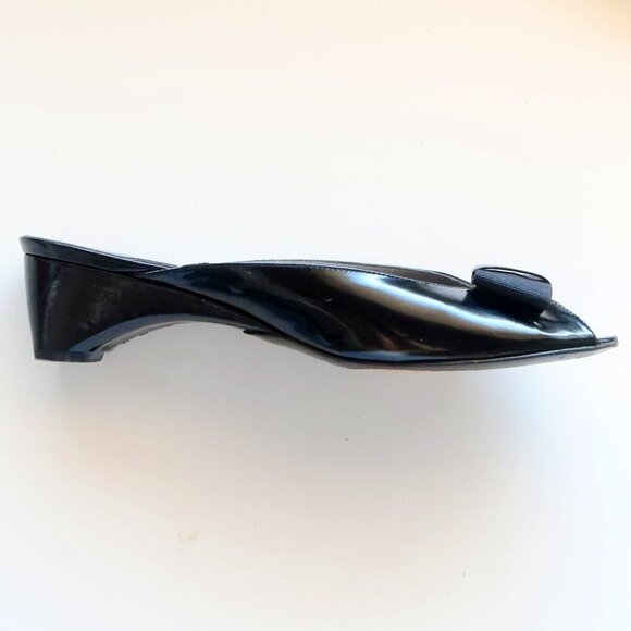 Stuart Weitzman Black Patent Leather Peep Toe Low Heel Mules Slip-on Pump Shoe 8 - Picture 8 of 16